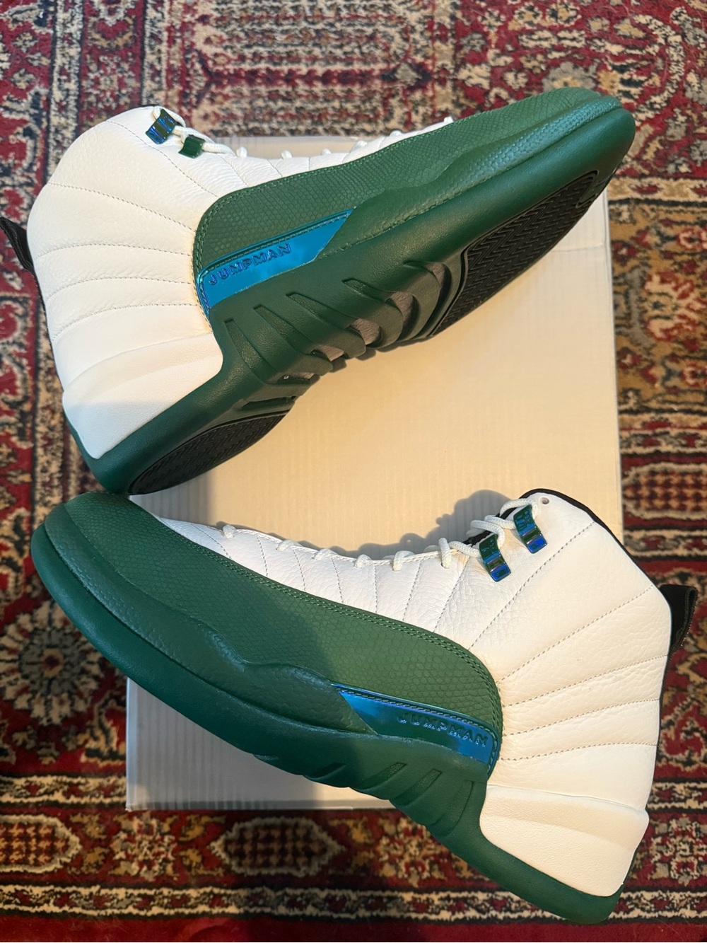 Jordan 12 Retro Bucks - Men’s High-Top Sneakers in White and Green